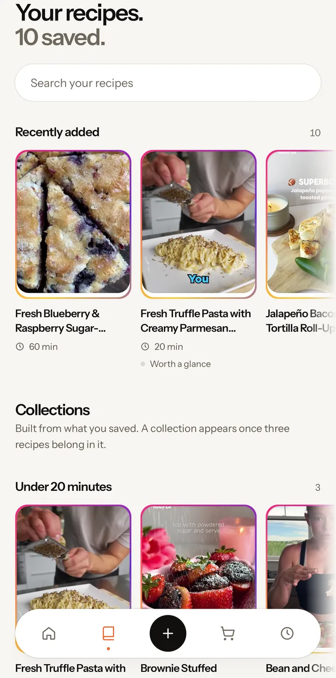 Paste a recipe link in Yumzi