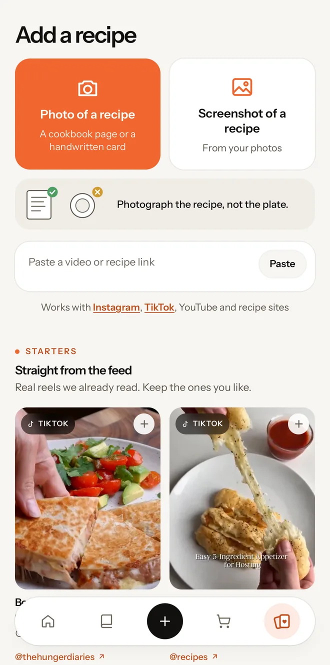 Adding a recipe in Yumzi from a photo or a link